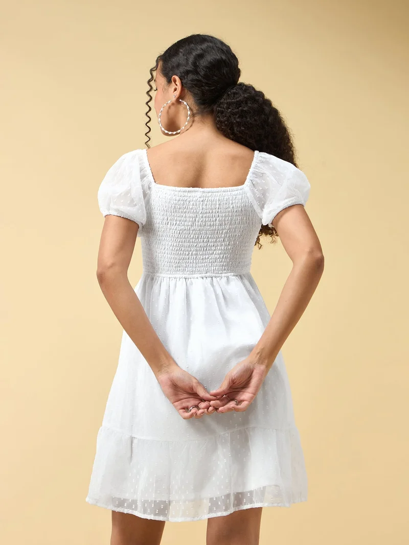 Outzidr  White Puff Sleeved Dress for Women | Best Price UAE